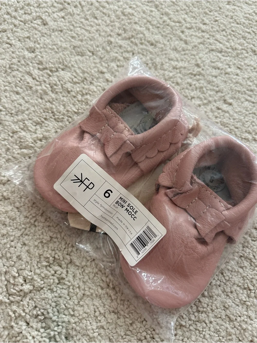 NWT Brand New Freshly Picked Blush Pink Mini Sole Bow Mocassins Size 6